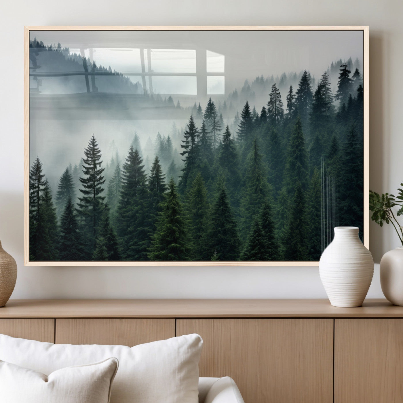 MGV-FP-60X30-3P - Captivating Misty Forest Wall Art Premium Canvas Print, Foggy and Serene Atmosphere Canvas Print