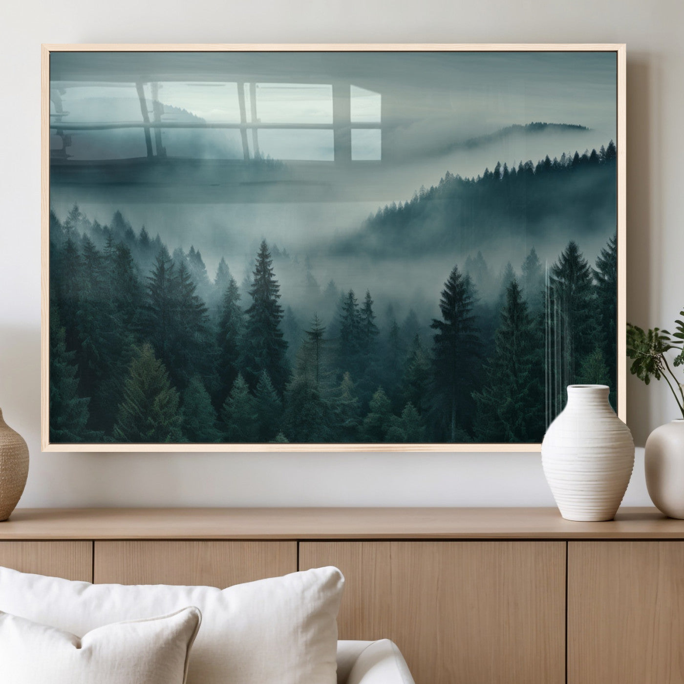 MGV-FP-60X30-3P - Captivating Misty Foggy Forest Wall Art Premium Canvas Print
