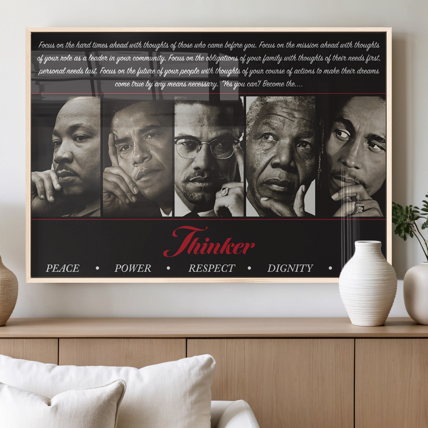 MGV-FP-36X24-3P - Thinkers of Wall Art Canvas Print - Inspirational Wall Art Featuring Icons of Peace, Power, and