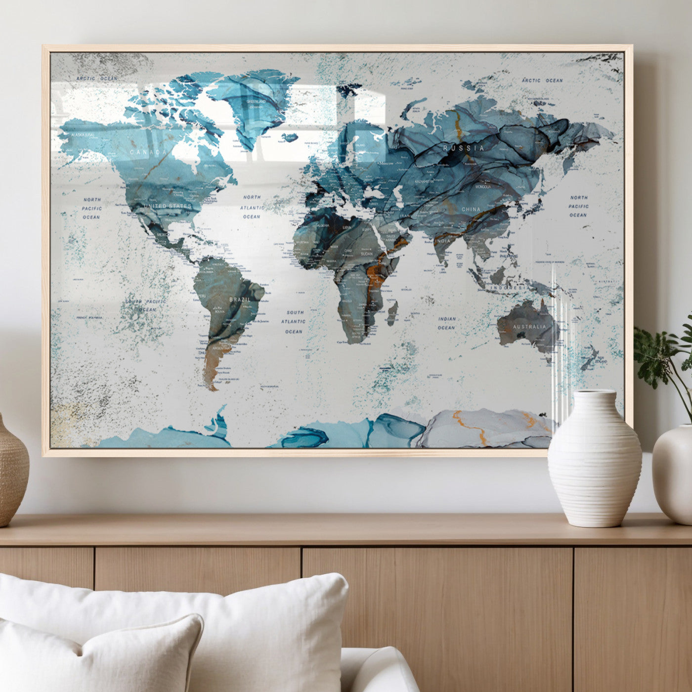 MGV-FP-36X24-3P - Push Pin World Map Canvas Print – Framed Wall Art for Couples to Track Their Travels – Anniversary