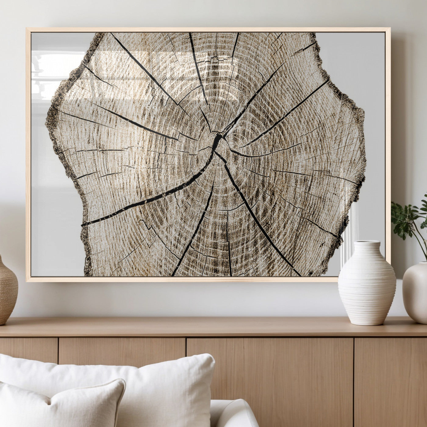 MGV-FP-36X24-3P - Abstract Wood Tree Ring Wall Art - Ready to Hang Minimalist Wooden Design for Rustic & Contemporary