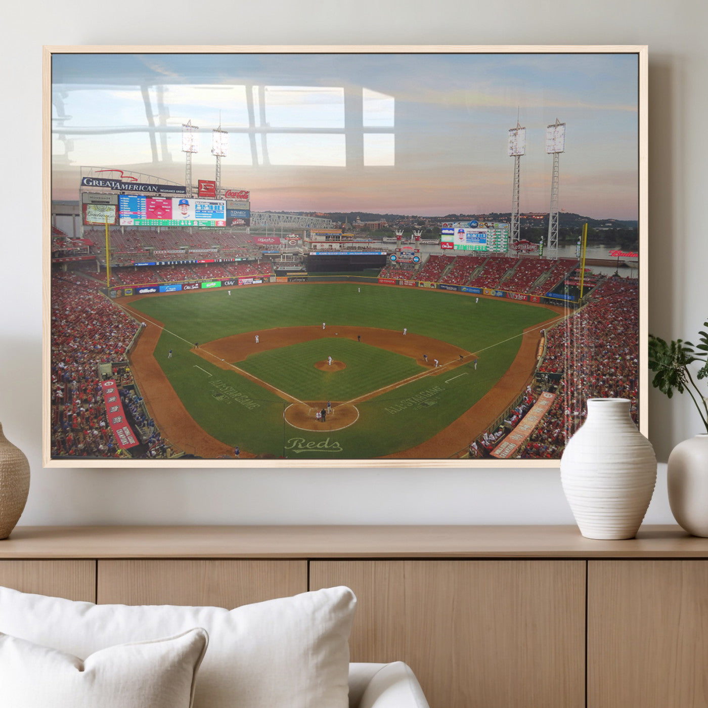 MGV-FP-60X30-3P - Cincinnati Reds Baseball Print Canvas- Cincinnati Great American Ball Park Stadium Wall Art Canvas