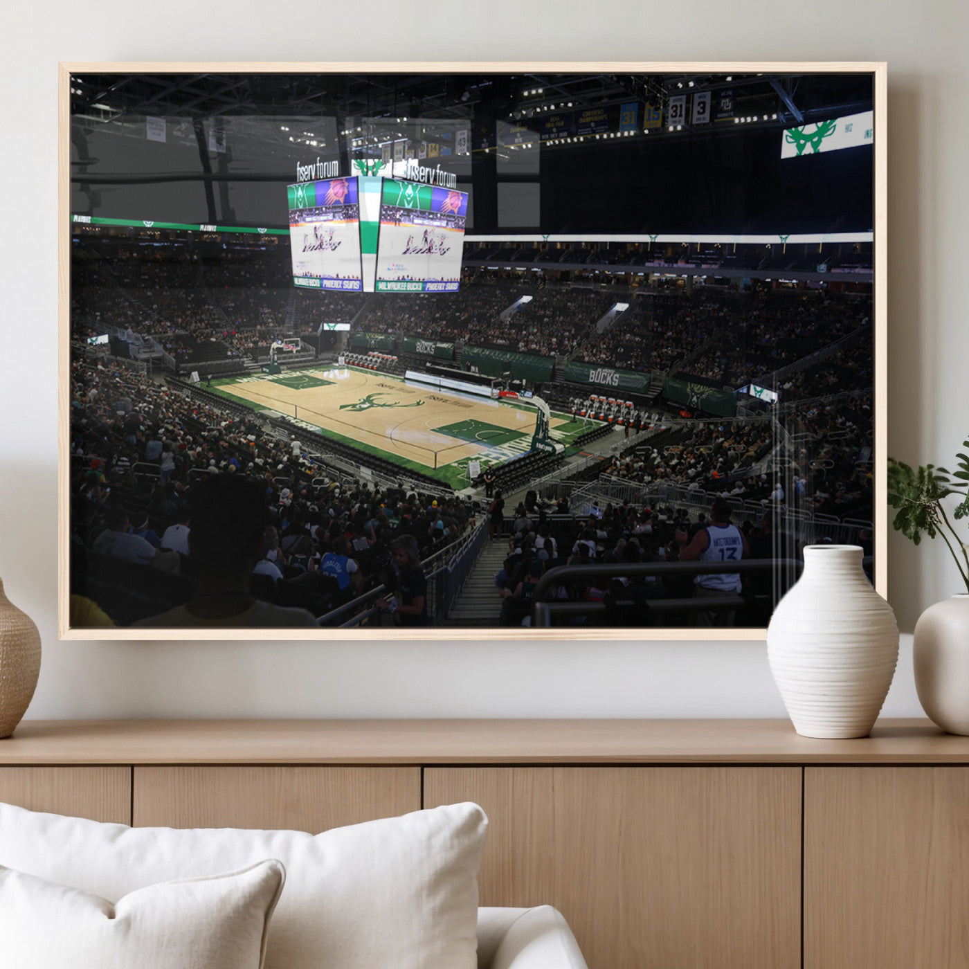 MGV-FP-60X30-3P - Milwaukee Bucks Basketball Print - Fiserv Forum Stadium Wall Art Canvas Print