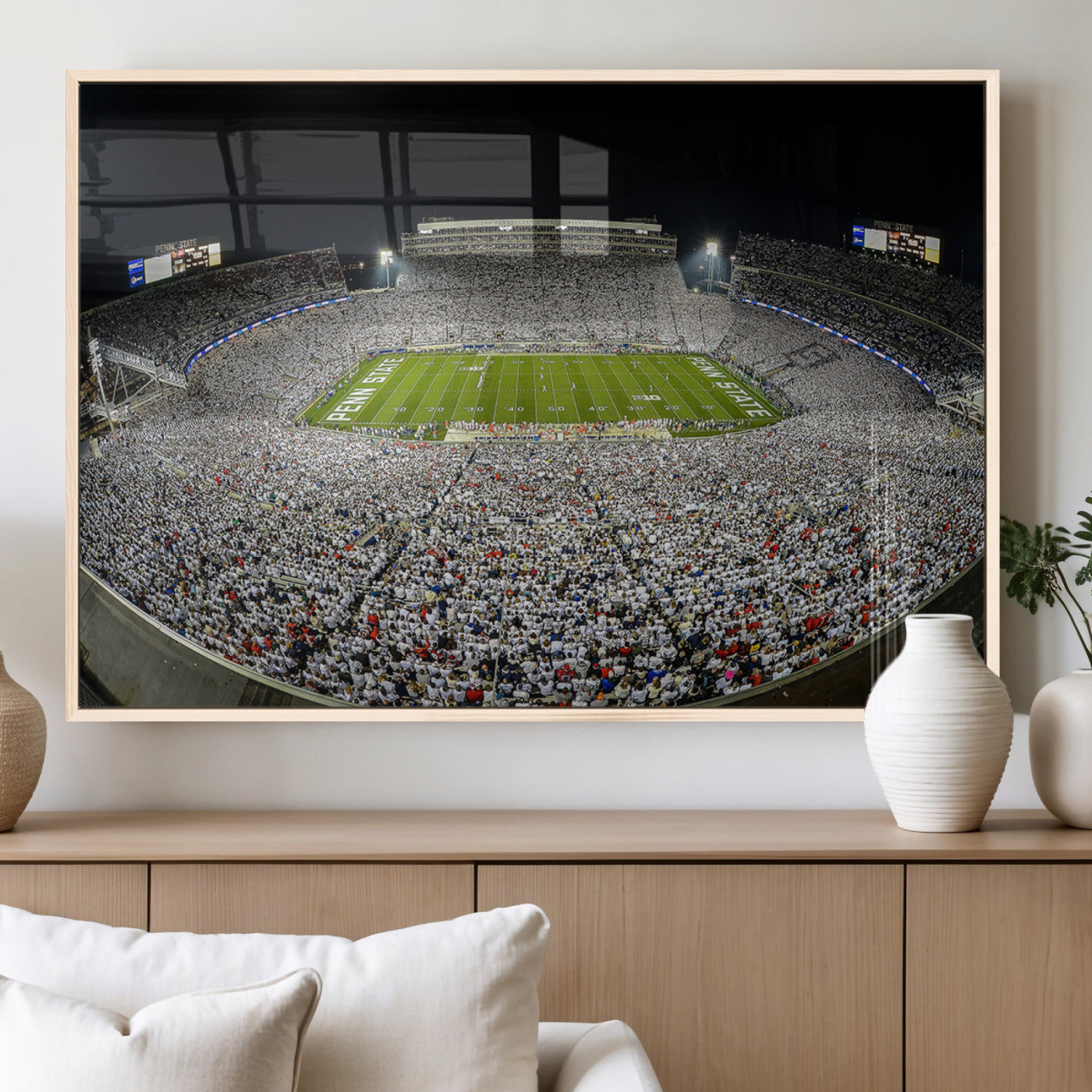 MGV-FP-60X30-3P - Beaver Stadium Night Game Triple Canvas Wall Art - Penn State Nittany Lions Football Match