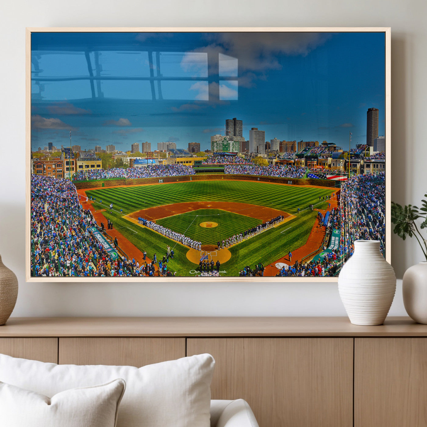 MGV-FP-60X30-3P - Wrigley Field Chicago Cubs Canvas Wall Art - Iconic Baseball Stadium Print for Sports Lovers - Ready