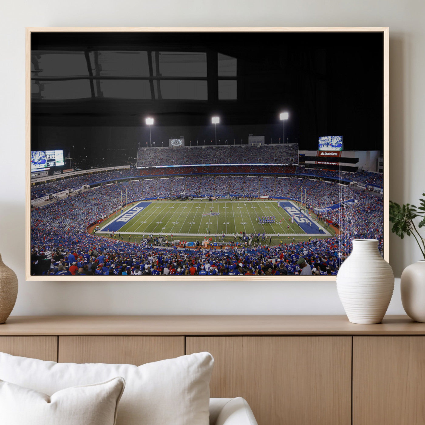 MGV-FP-60X30-3P - Buffalo Bills Wall Art - Buffalo Bills Stadium Canvas Print, Perfect Sports Decor for Living Rooms,