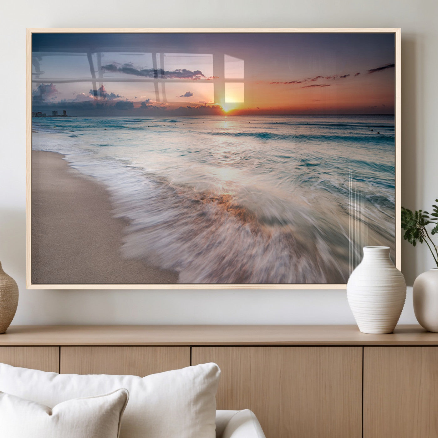 MGV-FP-60X30-3P - Sunset Beach Wall Art – Soothing Coastal Landscape, Ready to Hang for Tranquil Home Decor