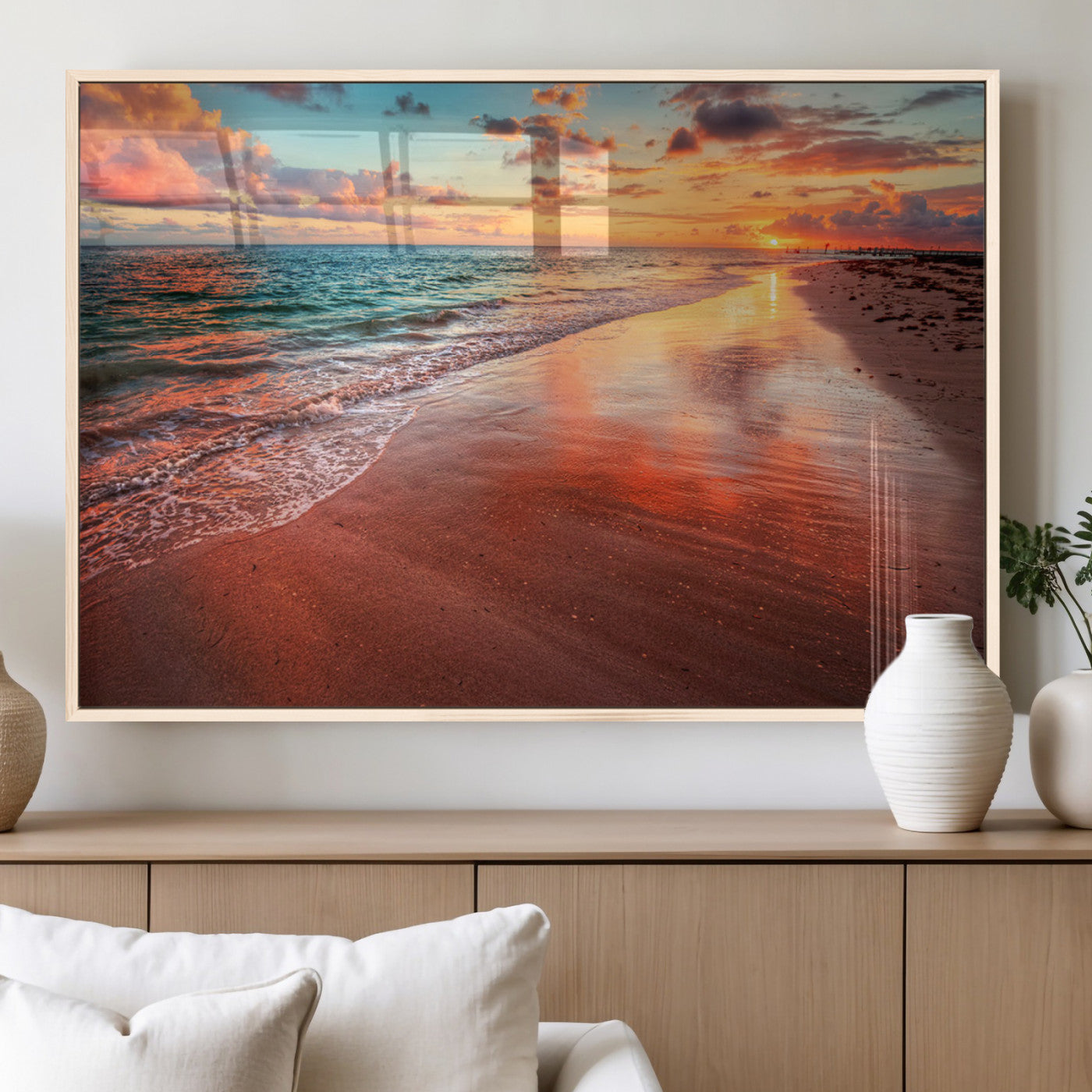 MGV-FP-60X30-3P - Sunset Beach Wall Art | Ocean Canvas Print | Coastal Wall Art | Tranquil Sunset Canvas Print