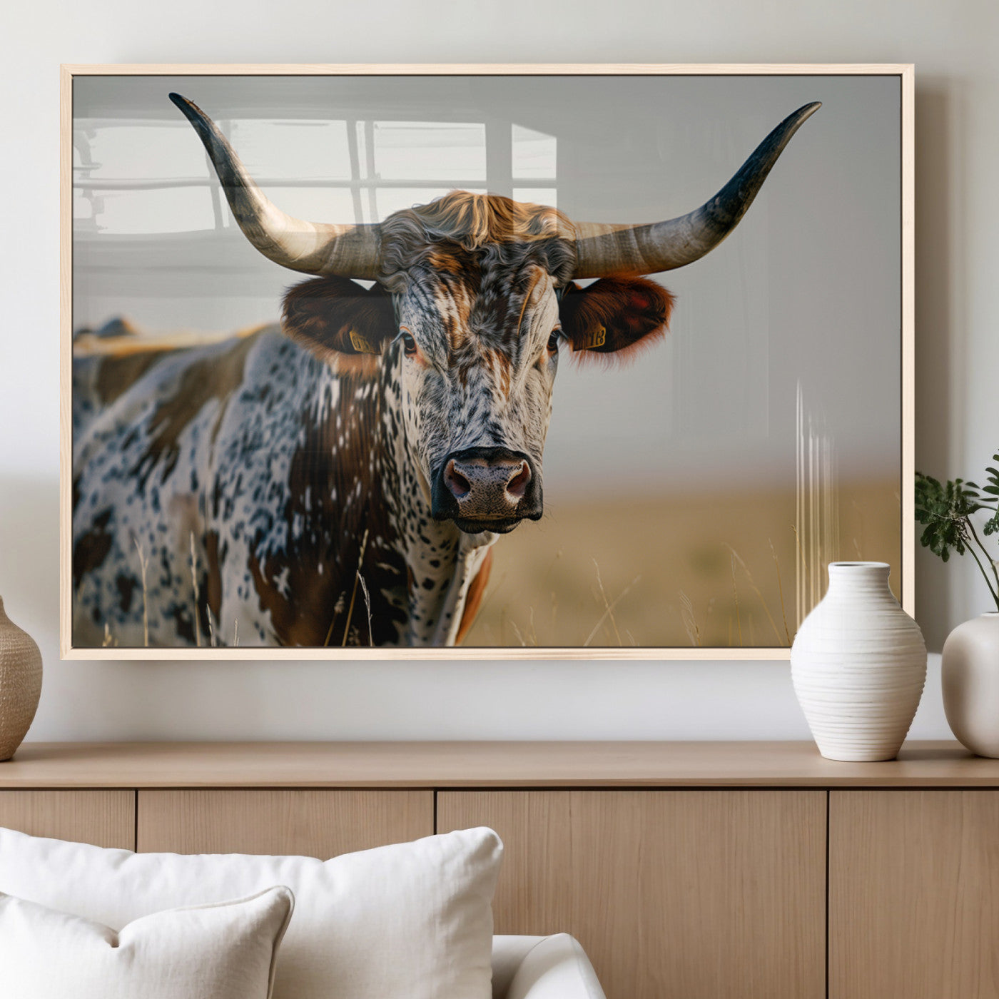 MGV-FP-60X30-3P - Texas Bull Longhorn Wall Art Canvas Print for Farm House Wall Decor, Farmhouse Wall Art Print