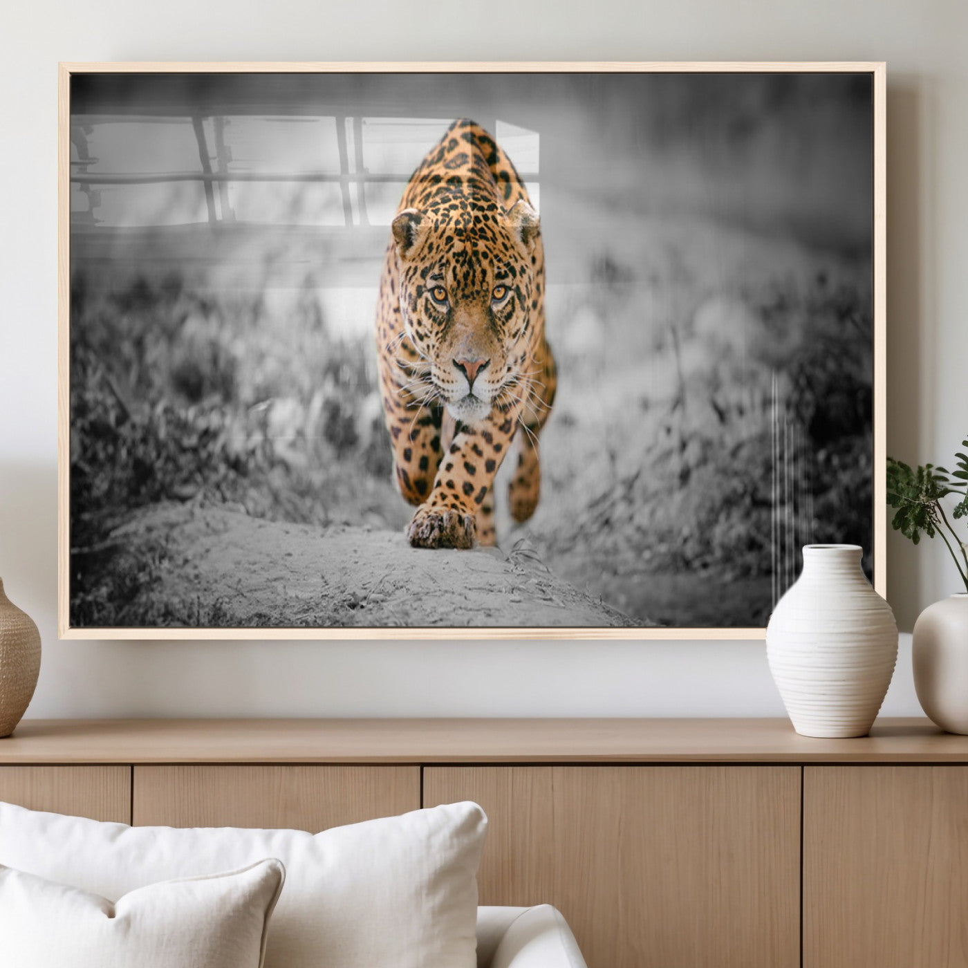 MGV-FP-60X30-3P - Jaguar Wall Art Canvas Print - Majestic Big Cat in Focused Pursuit - Ready to Hang