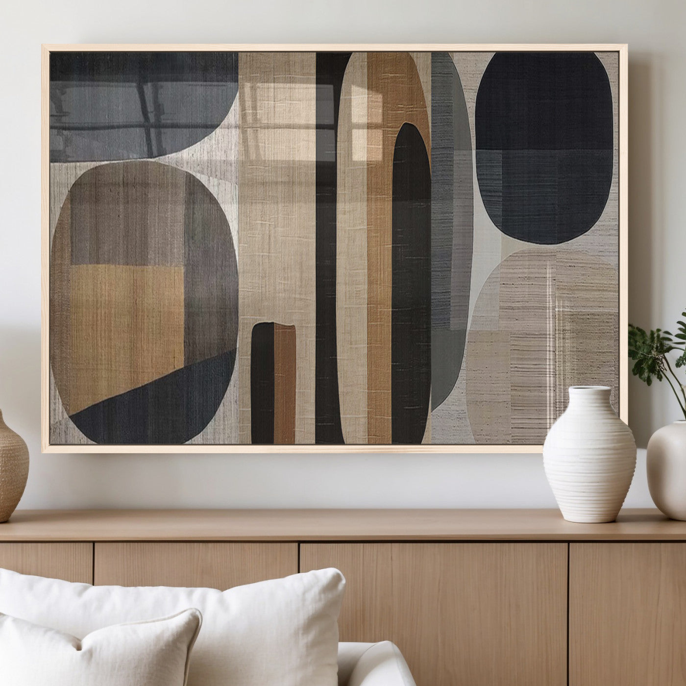 MGV-FP-36X24-3P - Abstract Minimalist Canvas Wall Art - Neutral Geometric Modern Boho Decor, Minimalist Brown Wabi