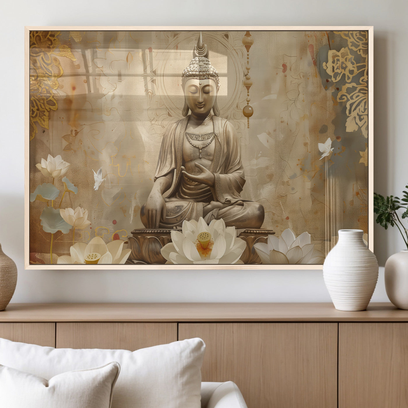 MGV-FP-60X30-3P - Buddha Wall Art Canvas Print, Buddha Meditation Room Decor, Yoga Room Wall Decor