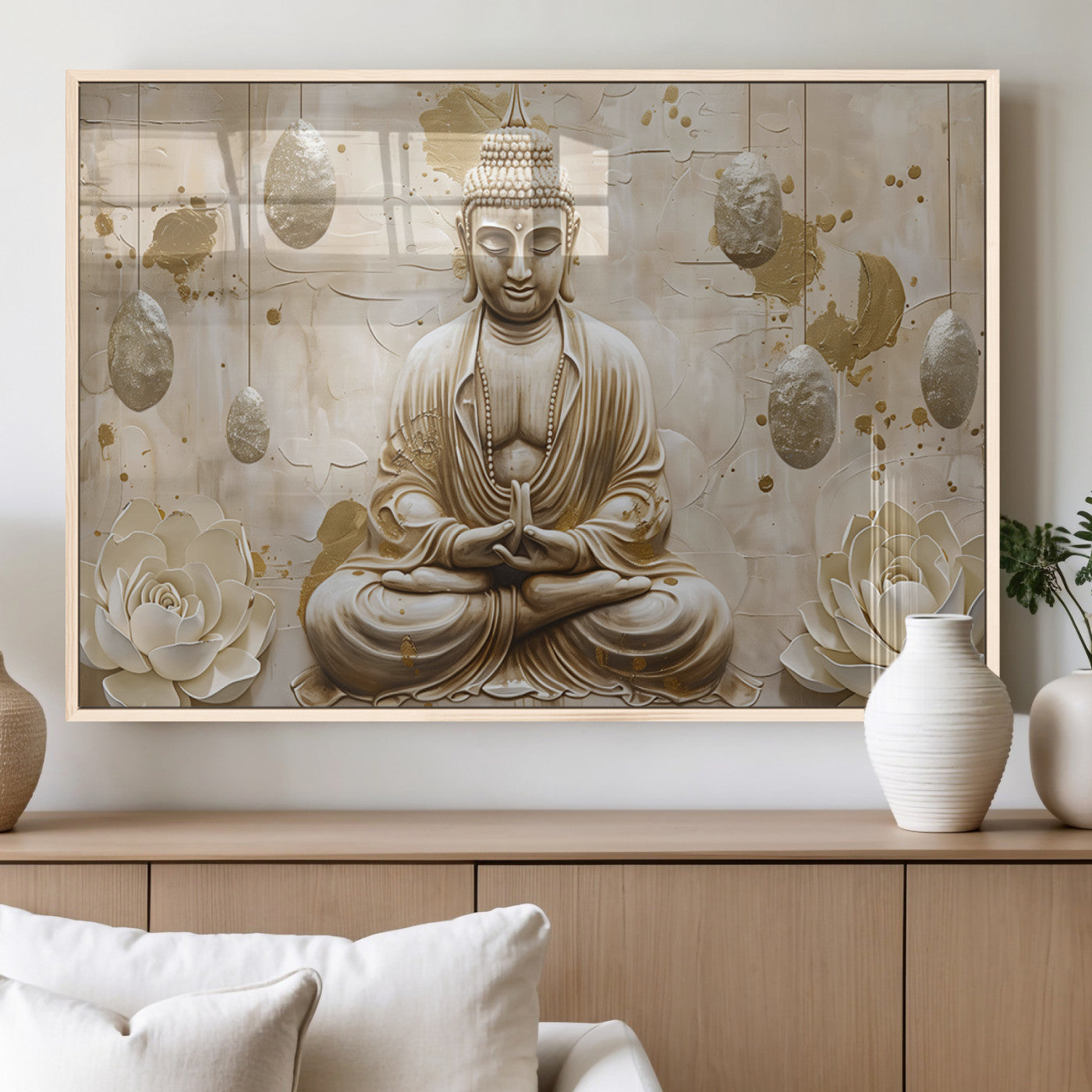 MGV-FP-60X30-3P - Serene Buddha Wall Art | Yoga Room Decor and Meditation Wall Art Print | Framed and Ready to Hang