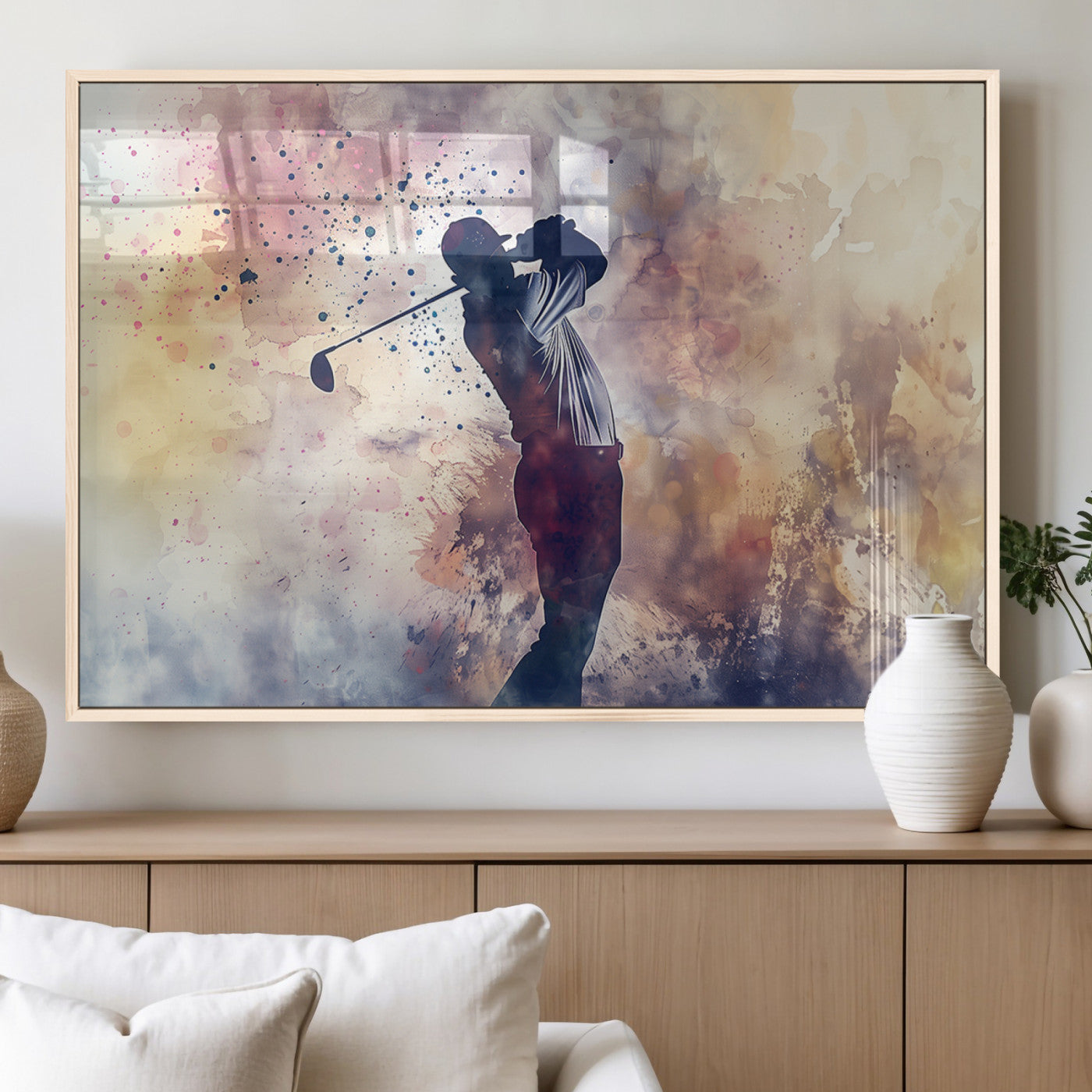 MGV-FP-60X30-3P - Abstract Watercolor Golf Player Wall Art Canvas Print