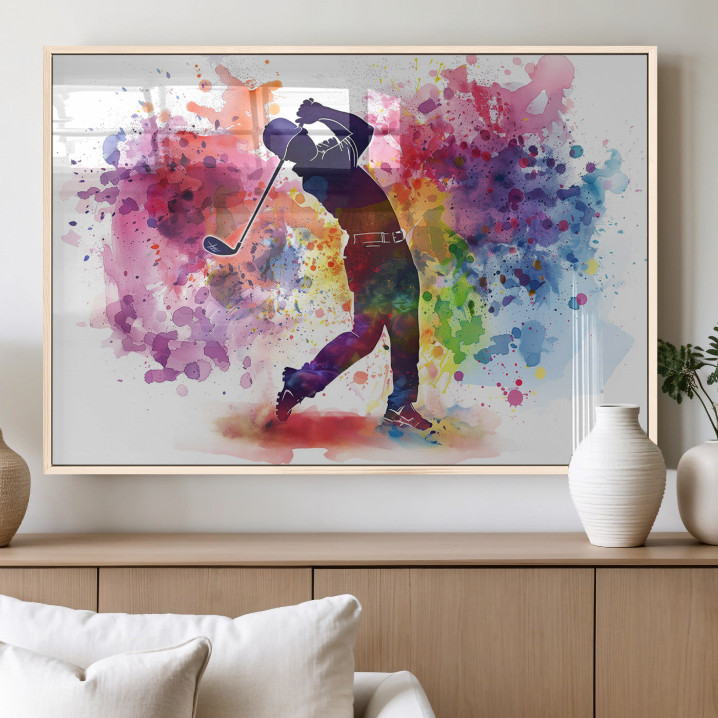 MGV-FP-60X30-3P - Colorful Golfer Swing Wall Art Canvas Print - Ready to Hang, Framed Sports Decor