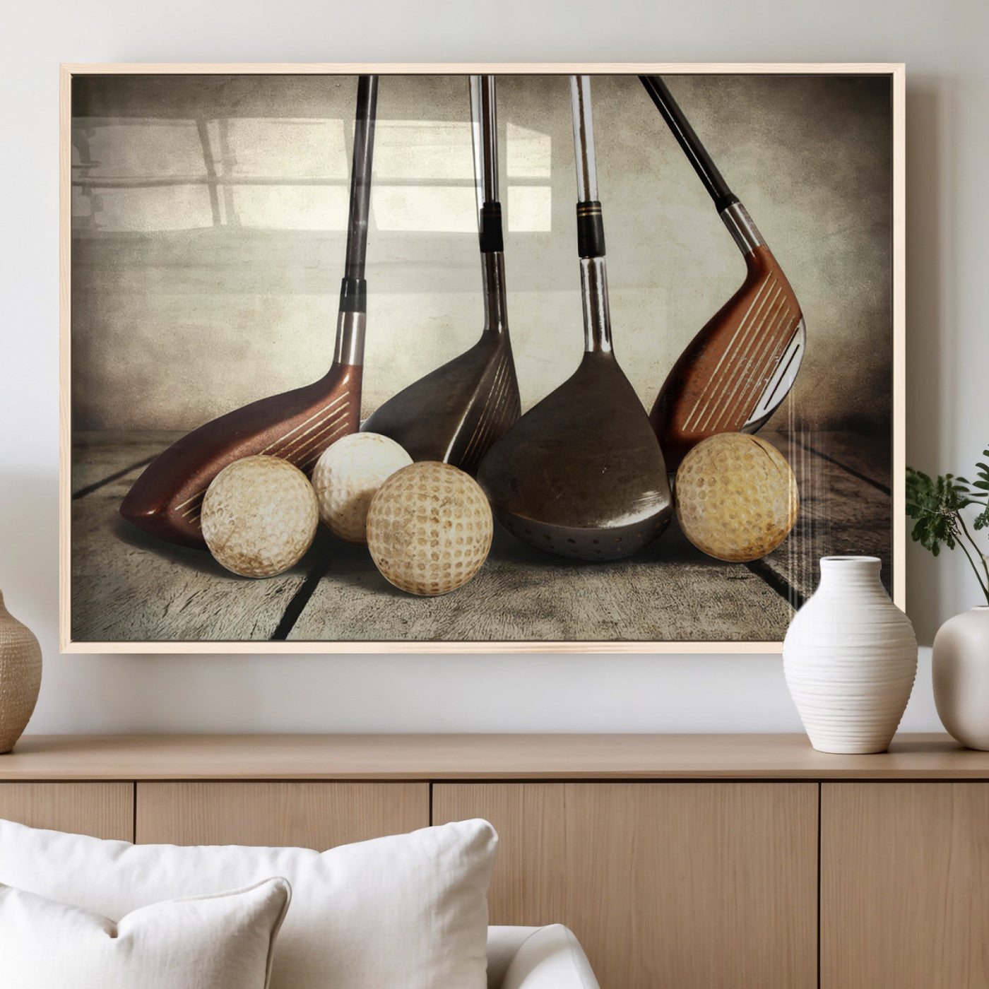 MGV-FP-60X30-3P - Vintage Golf Ball Art | Golf Decor for Man Cave or Office | Ready to Hang and Framed