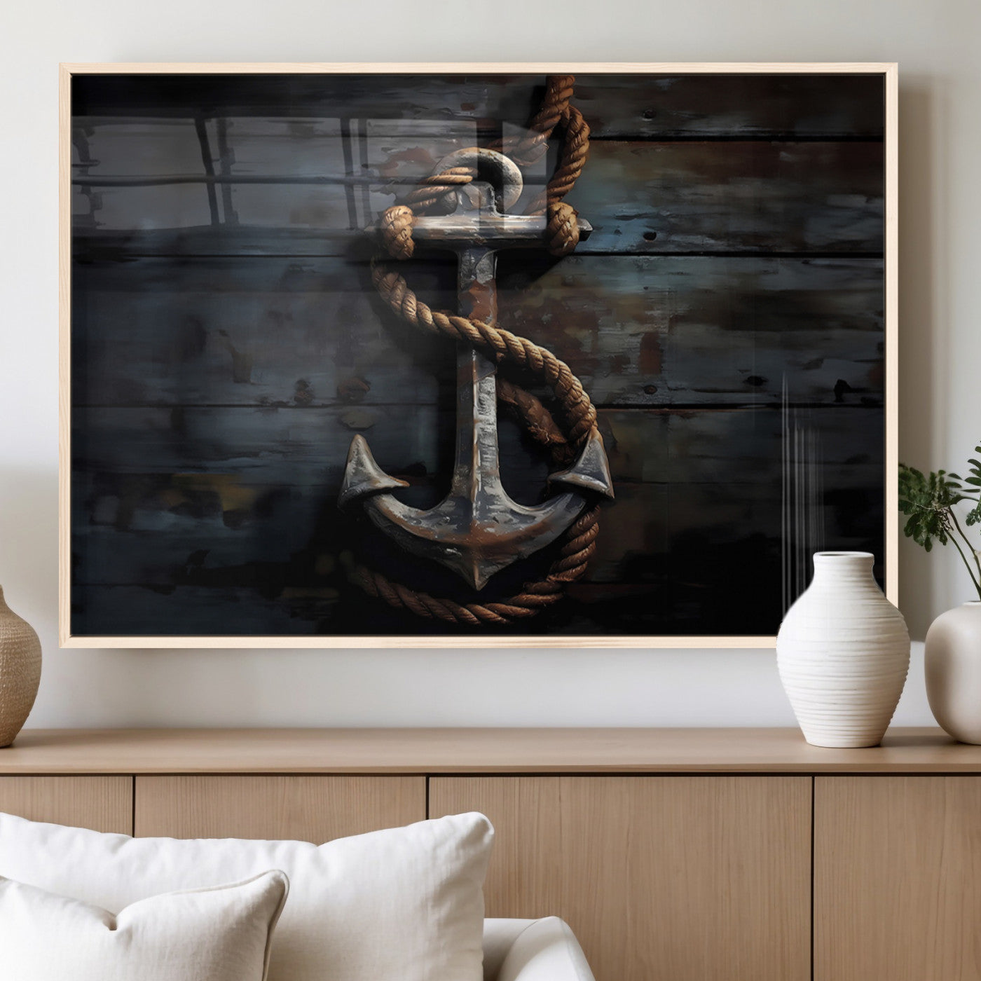 MGV-FP-60X30-3P - 3 Panel Grunge Abstract Anchor Wall Art Canvas Print Set