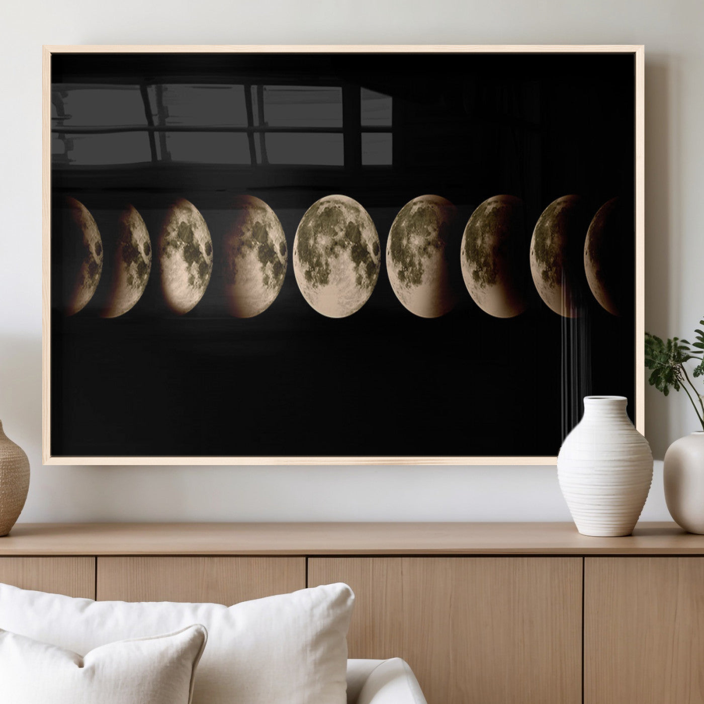 MGV-FP-60X30-3P - Phases of the Moon Wall Art | Canvas Print for Modern Wall Decor | Ready to Hang and Framed