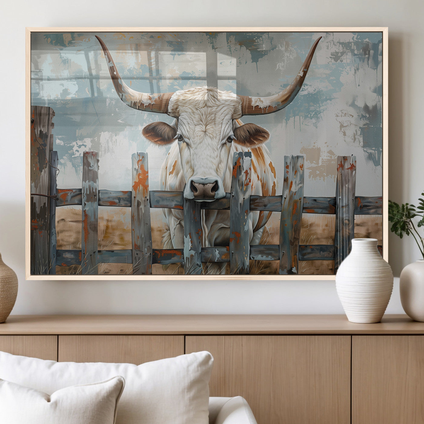 MGV-FP-60X30-3P - Vintage Cow Wall Art Canvas Print for Farmhouse Wall Decor Theme, Cattle Wall Art Print