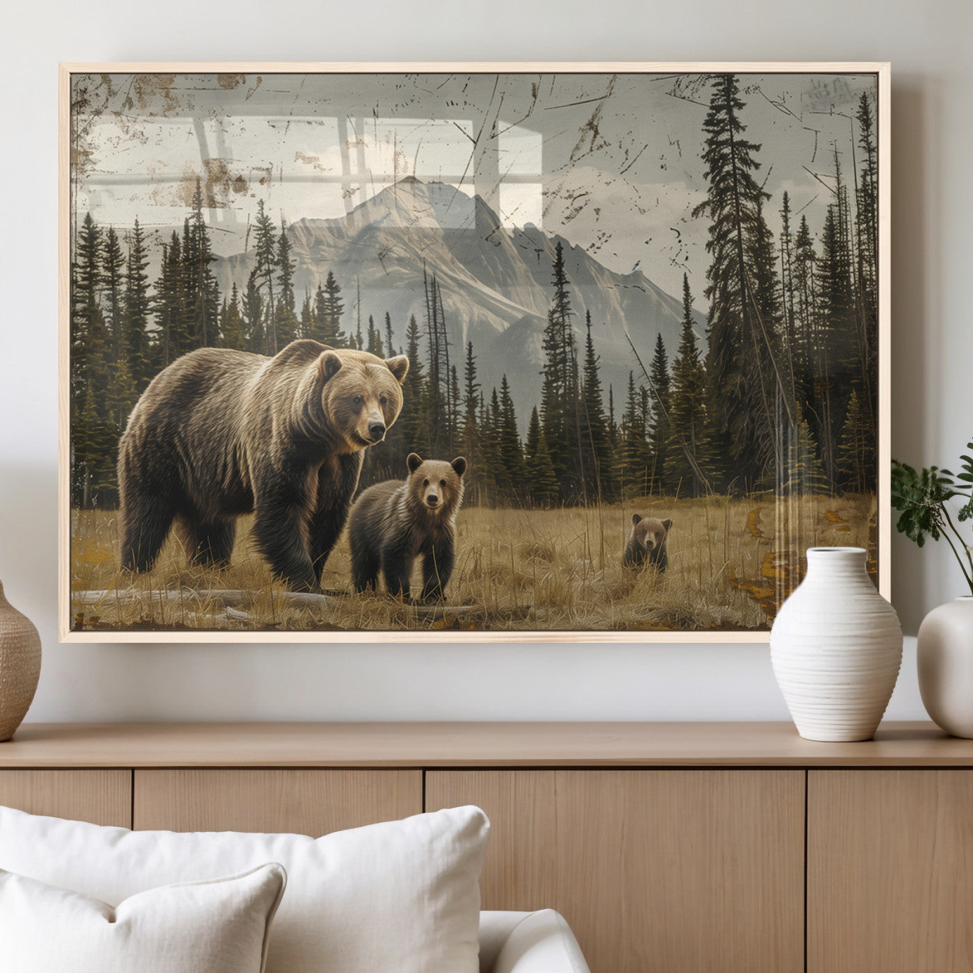 MGV-FP-60X30-3P - Rustic Grizzly 399 Bear Family Wall Art Canvas Print