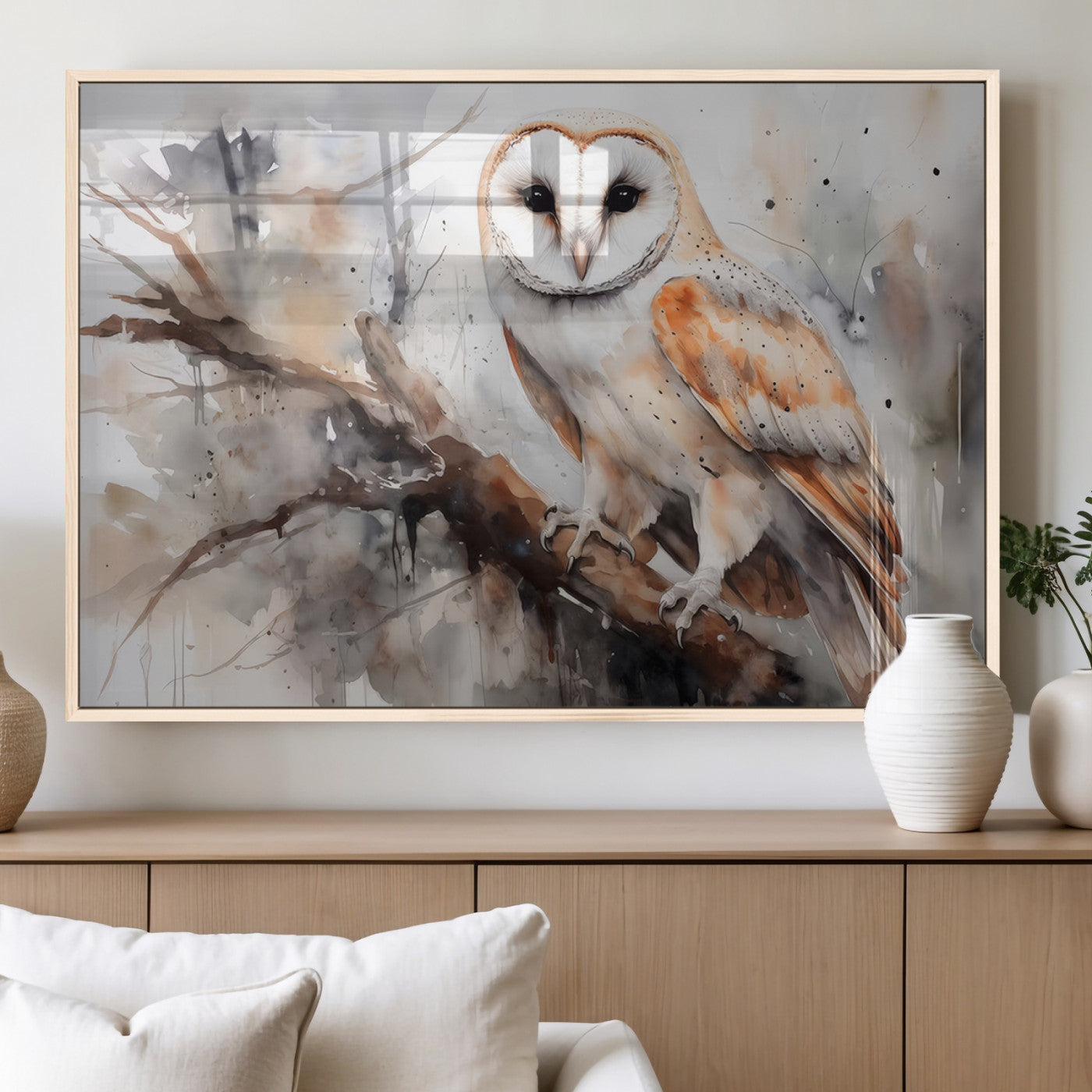 MGV-FP-60X30-3P - Barn Owl Wall Art | Watercolor Barn Owl Canvas Print | Perfect for Farmhouse Wall Decor | Ready to