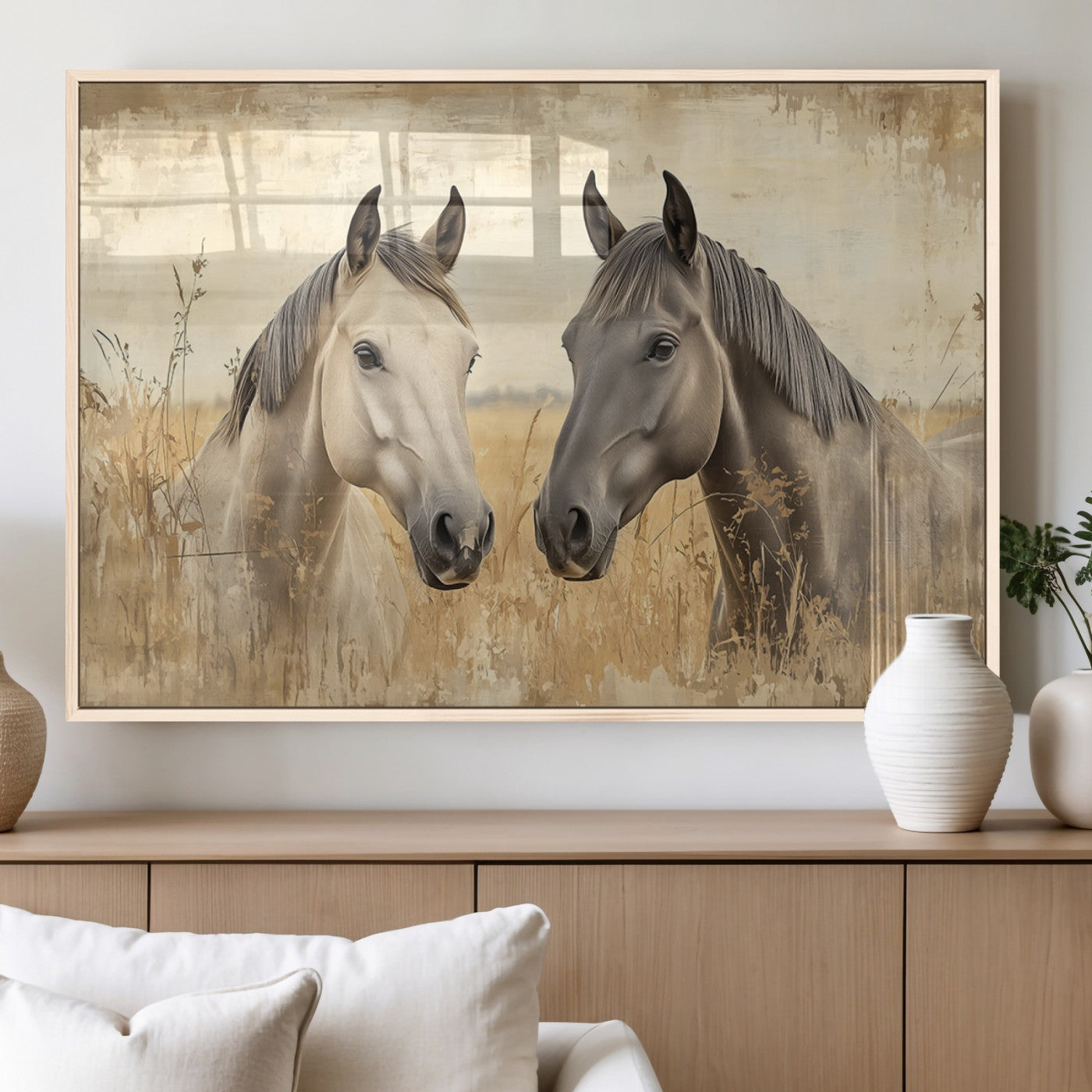 MGV-FP-60X30-3P - Chines Ink Style Grunge Horses Wall Art Canvas Print