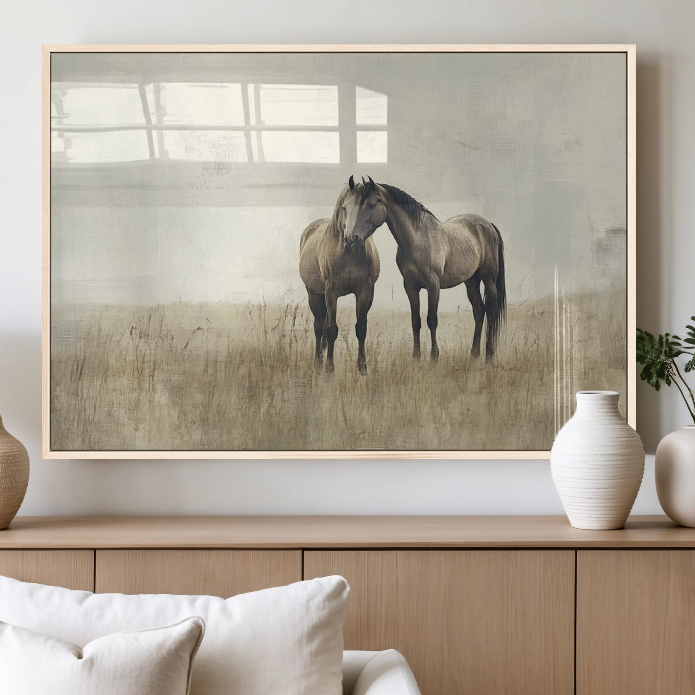 MGV-FP-60X30-3P - Chines Style Grunge Horses Wall Art Canvas Print