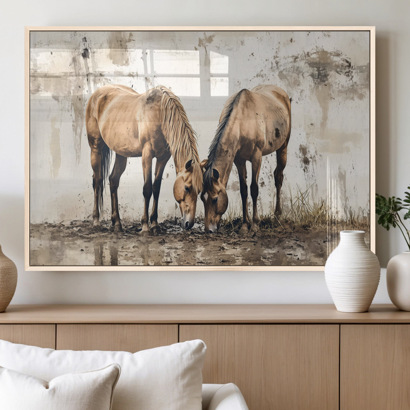 MGV-FP-60X30-3P - Vintage Horses Wall Art | Ready to Hang and Framed Triptych | Western Farmhouse Wall Decor for