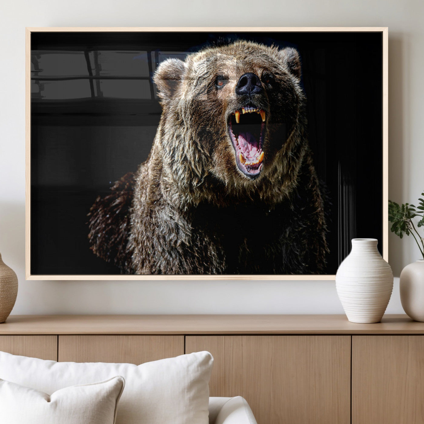 MGV-FP-60X30-3P - Grizzly Bear Canvas Print | Wildlife Wall Art for Cabin Decor | Ready to Hang Framed