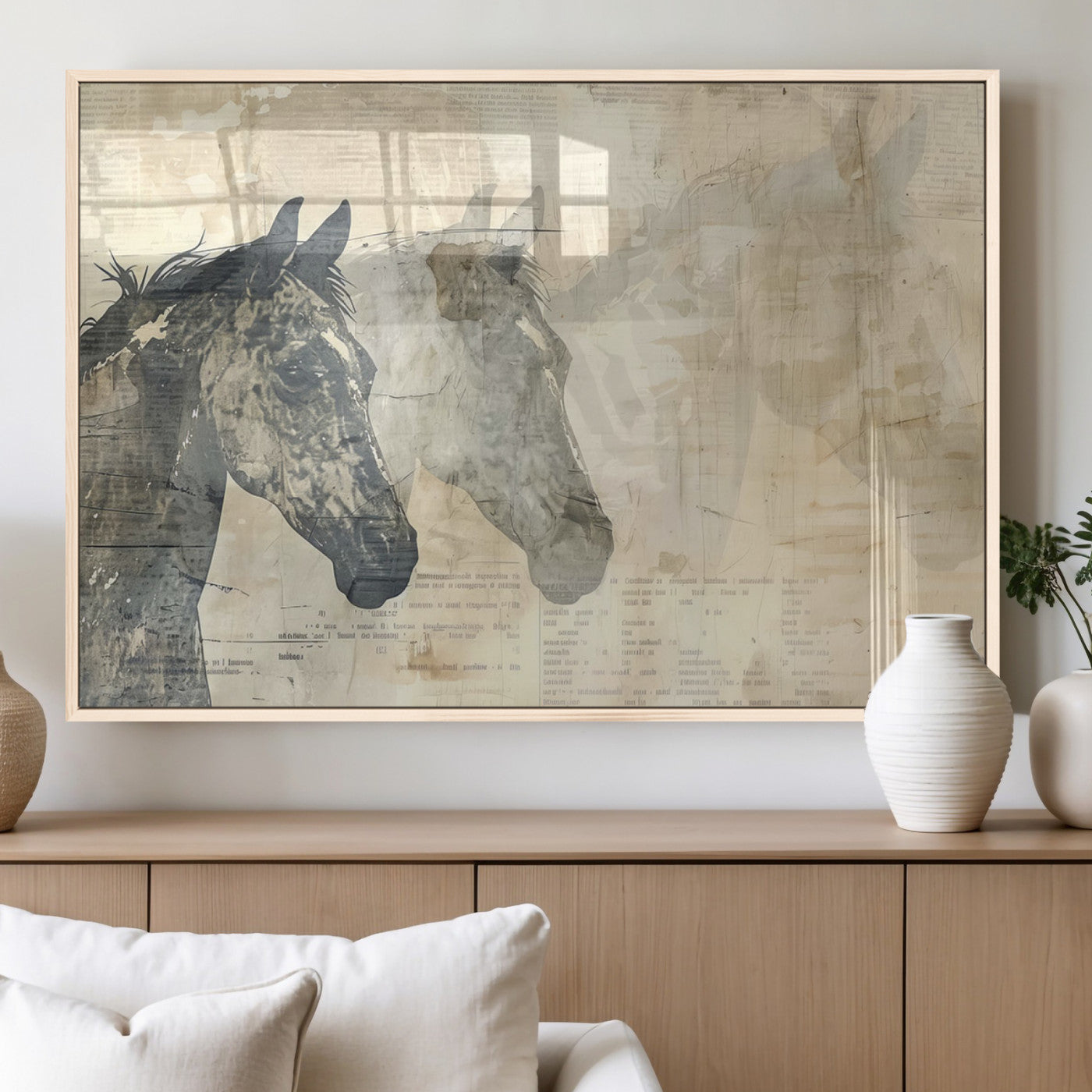 MGV-FP-60X30-3P - Abstract Horse Canvas Print | Modern Farmhouse Wall Art | Ready to Hang Framed