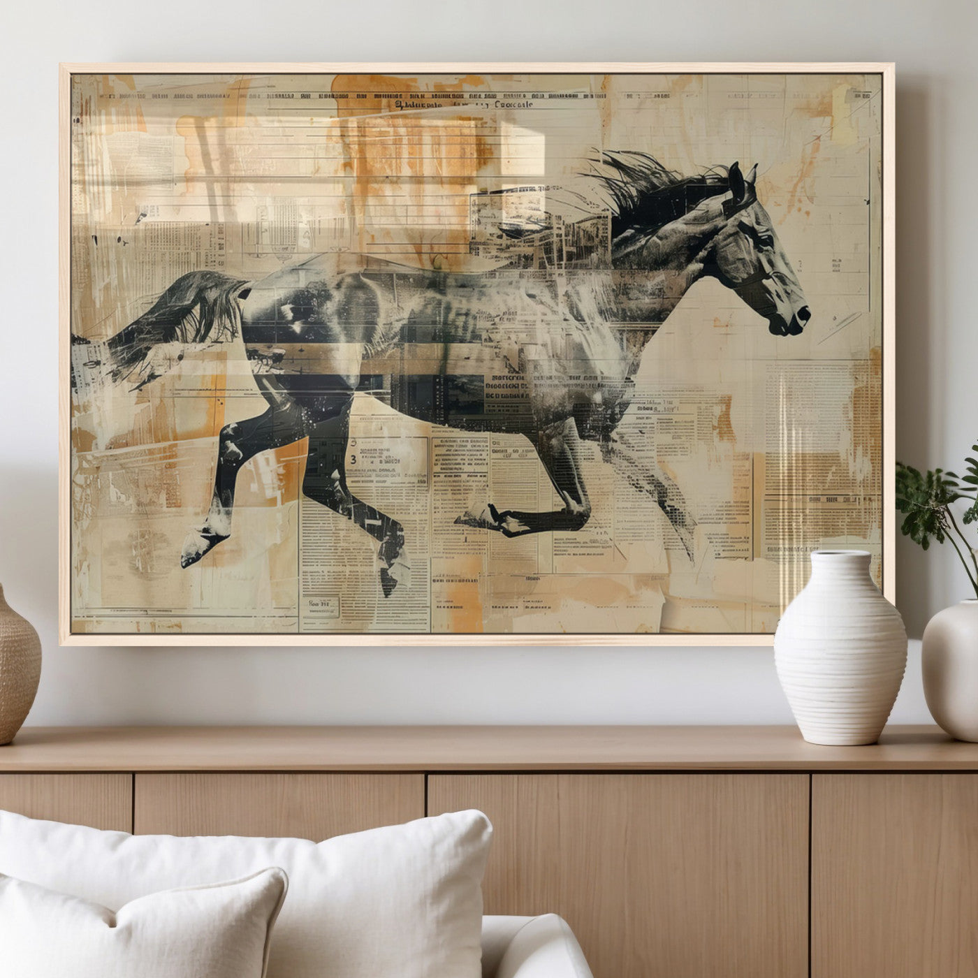 MGV-FP-60X30-3P - Chines Style Running Horse Western Wall Art | Farmhouse Wall Decor | Ready to Hang Framed Canvas