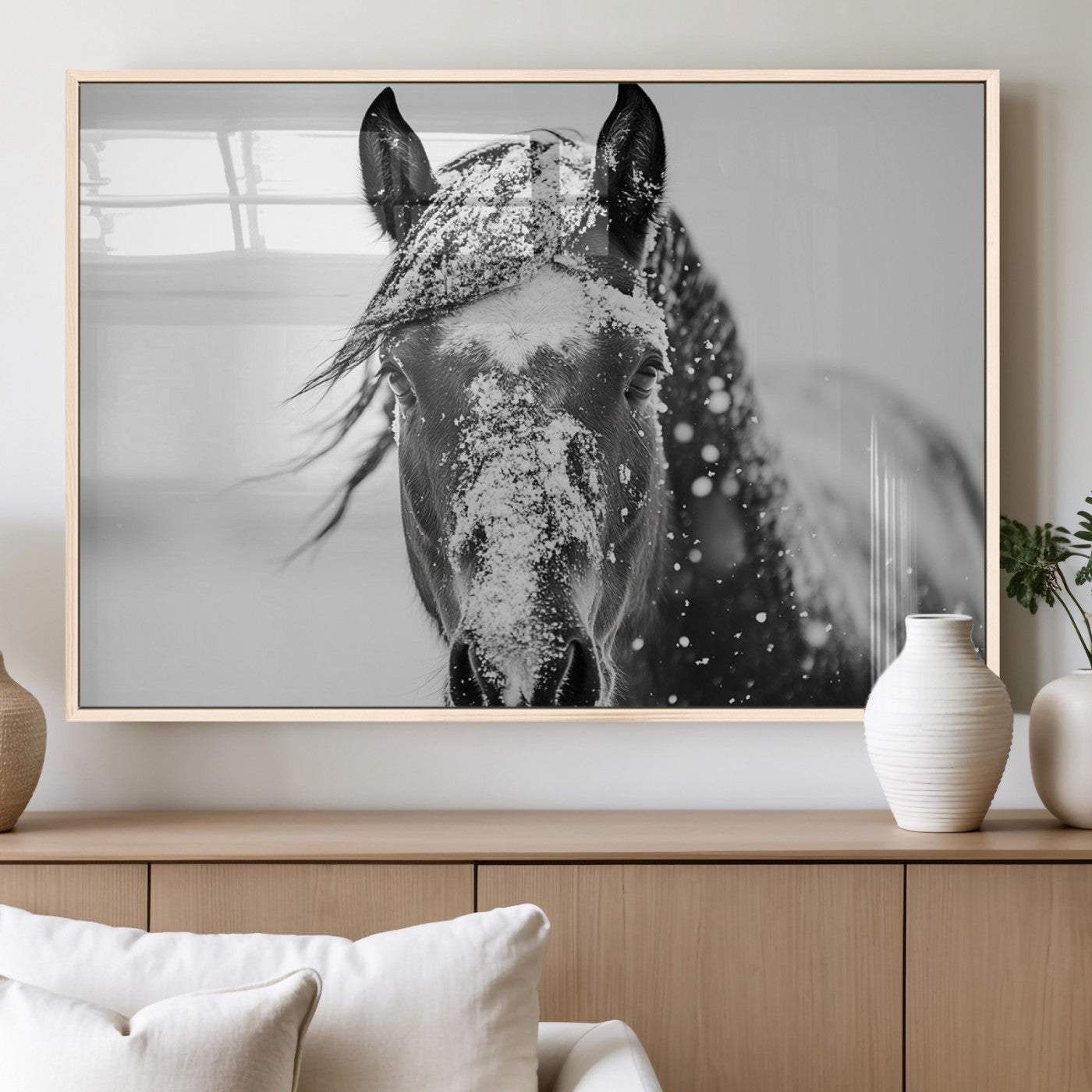 MGV-FP-60X30-3P - Western Wall Art | Black and White Winter Horse Wall Art | Ready to Hang and Framed | Farmhouse and