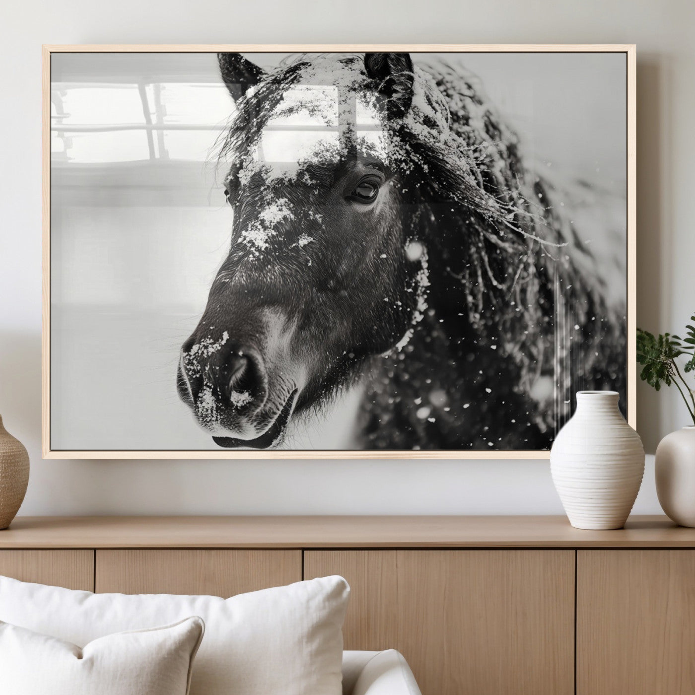 MGV-FP-36X24-3P - Framed Black and White Horse Wall Art | Ready to Hang and Framed | Farmhouse and Western Wall Decor