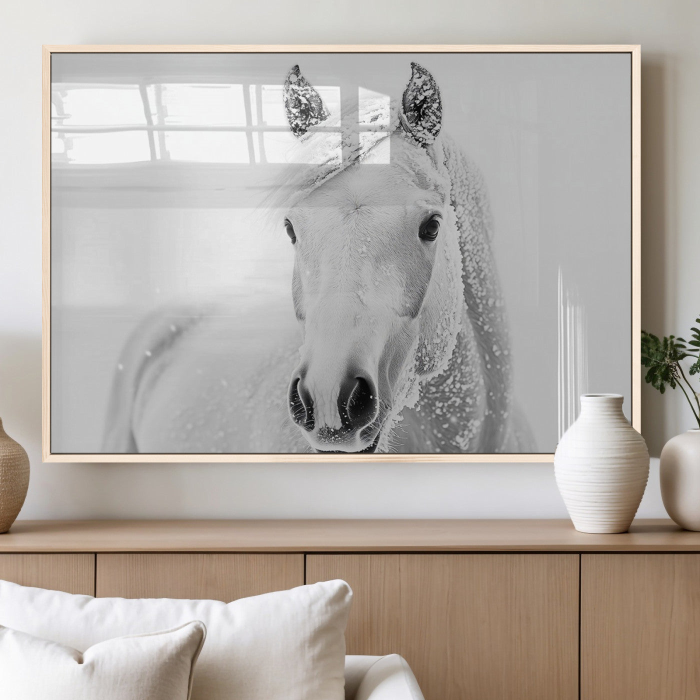 MGV-FP-60X30-3P - Majestic White Horse Wall Art | Ready to Hang and Framed | Farmhouse Wall Decor for Living Room