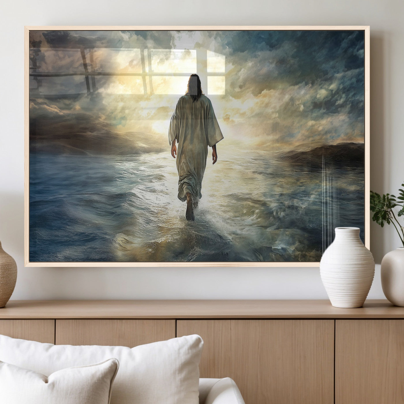 MGV-FP-60X30-3P - Jesus Walking on Water Wall Art | Canvas Print | Ready to Hang | Christian Home Decor | Spiritual