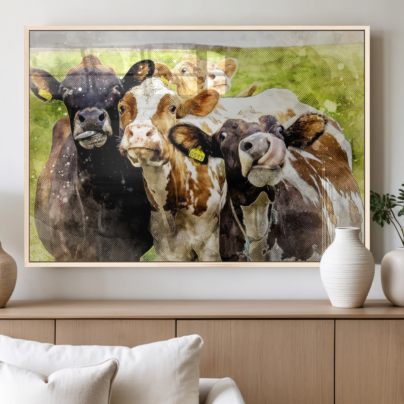 MGV-FP-60X30-3P - Curious Cows Farmhouse Wall Art | Ready to Hang and Framed Canvas Print | Rustic Farm Decor