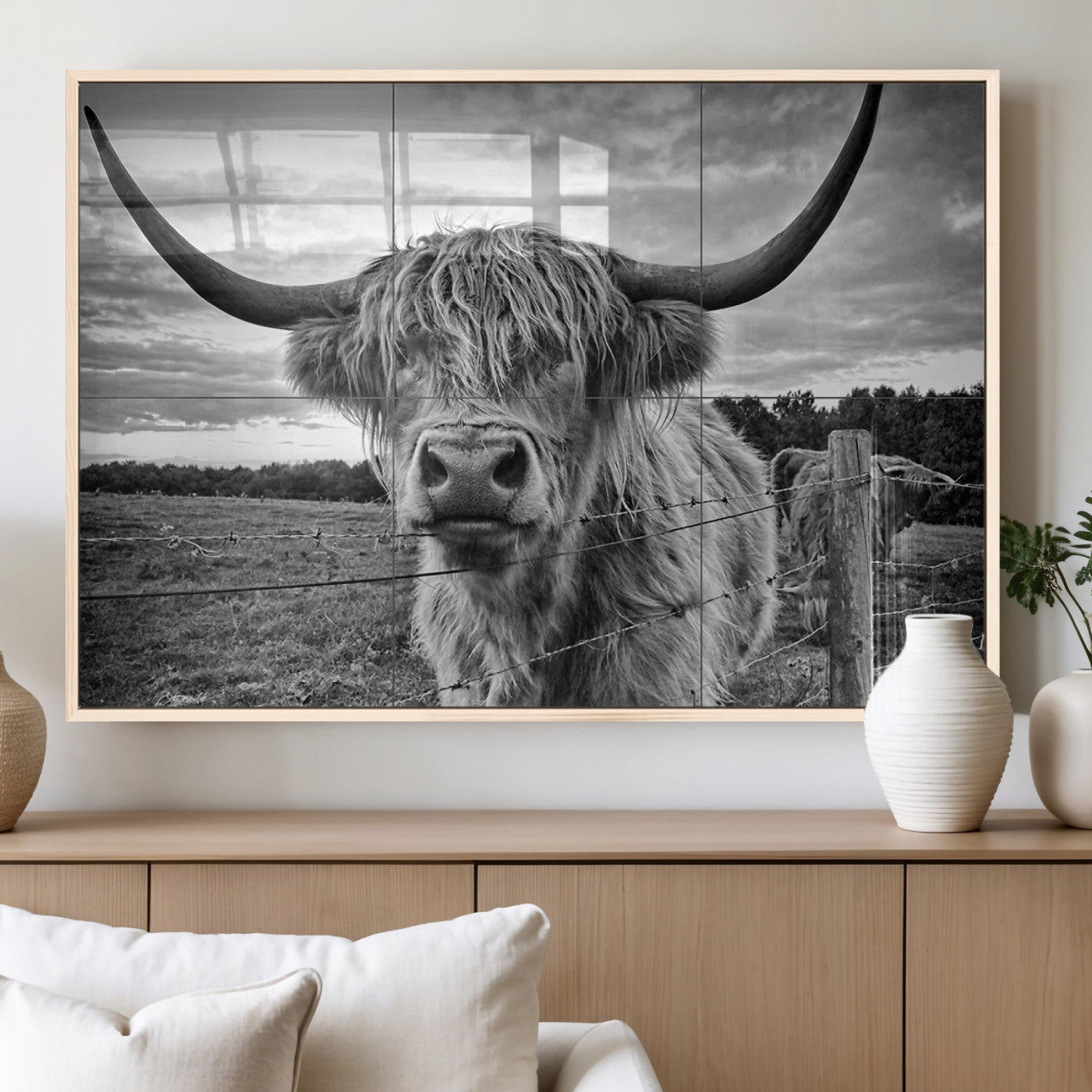 MGV-FP-60X30-3P - Scottish Highland Cow Wall Art Canvas Print | Ready to Hang and Framed | Rustic Farmhouse Decor