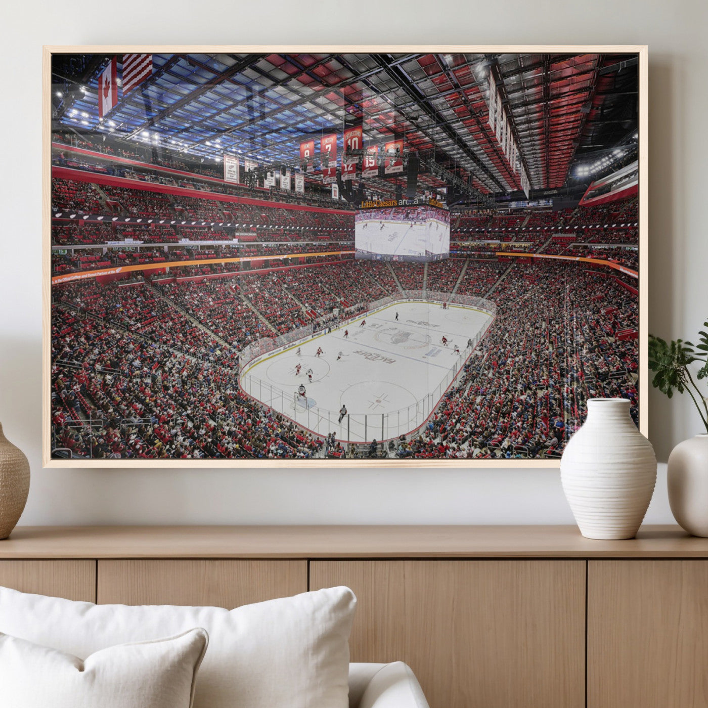 MGV-FP-60X30-3P - Barton Malow Little Caesars Arena Detroit Wall Art Canvas Print - Detroit Hockey and Basketball
