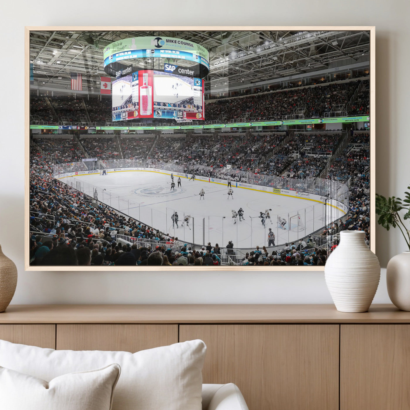 MGV-FP-60X30-3P - Sharks Arena Blackhawks Sharks Ice Hockey Stadium Wall Art Canvas Print, Framed Blackhawks Sharks