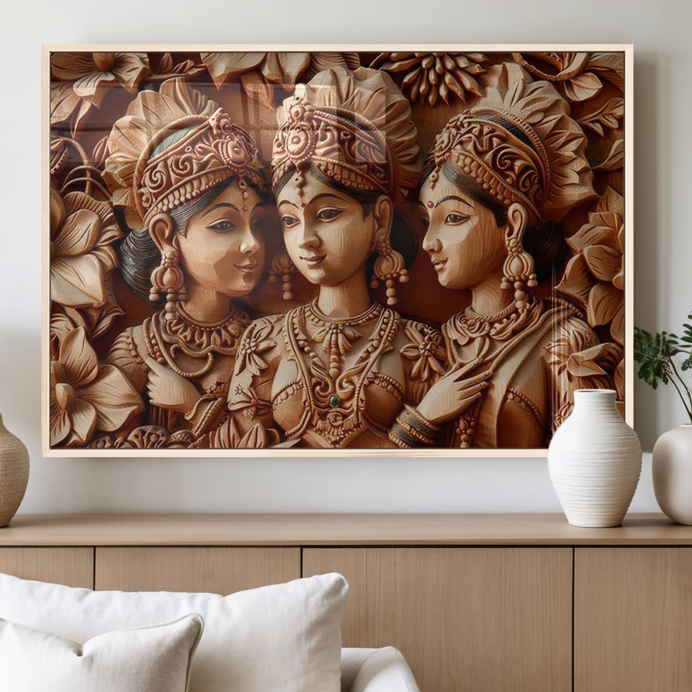 MGV-FP-60X30-3P - Indian Woman Statue Wall Art Canvas Print