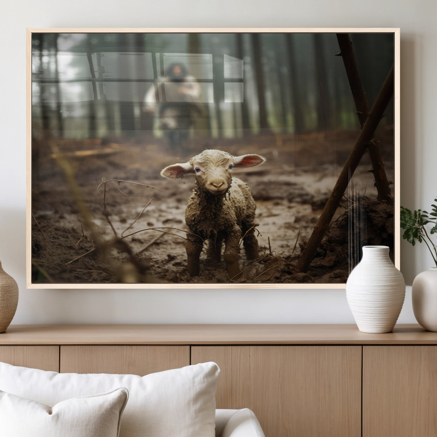 MGV-FP-60X30-3P - Jesus Running After a Lost Lamb Canvas Wall Art Print