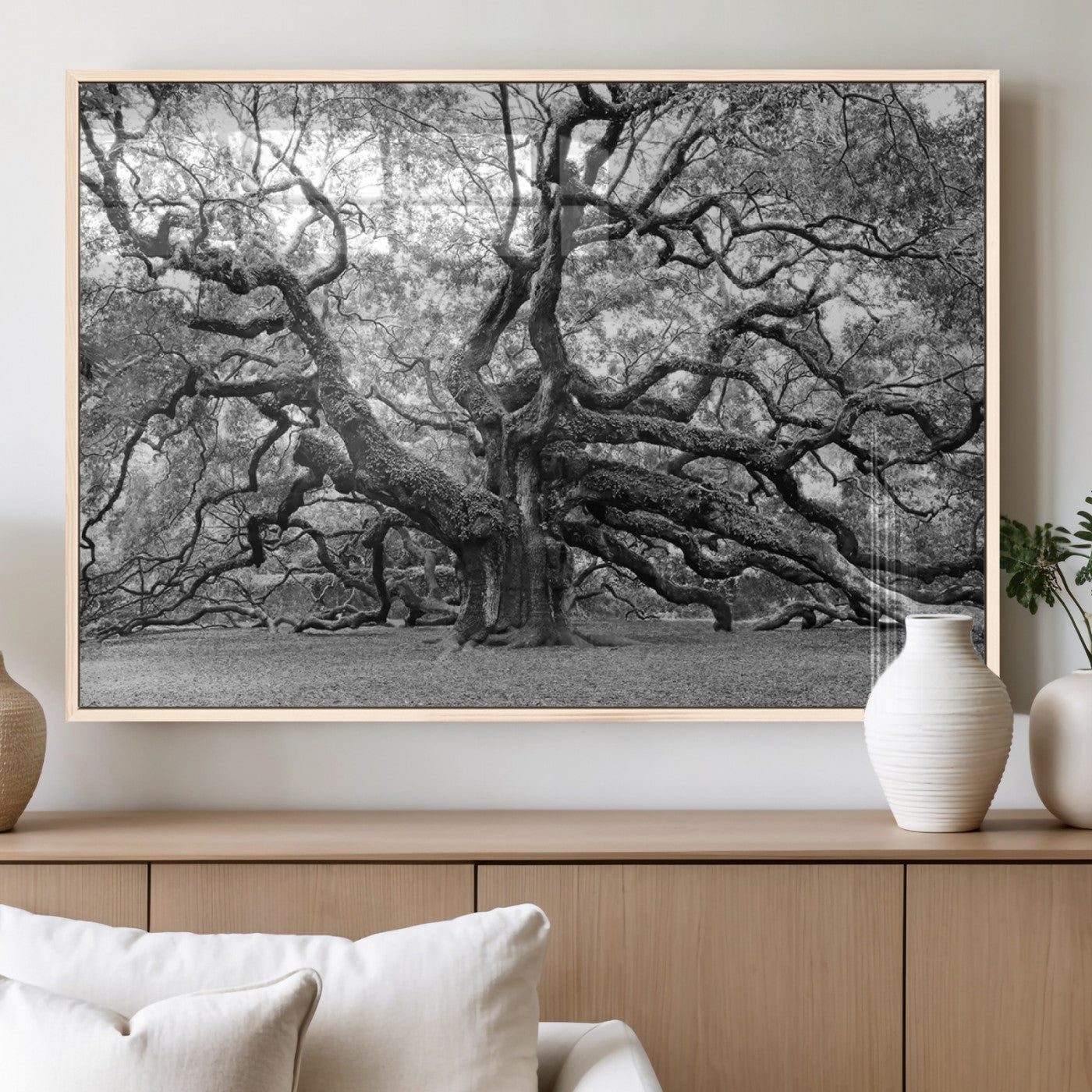 MGV-FP-60X30-3P - Black White Angel Oak Tree Wall Art - Timeless Nature-Inspired Canvas for Rustic, Modern, or
