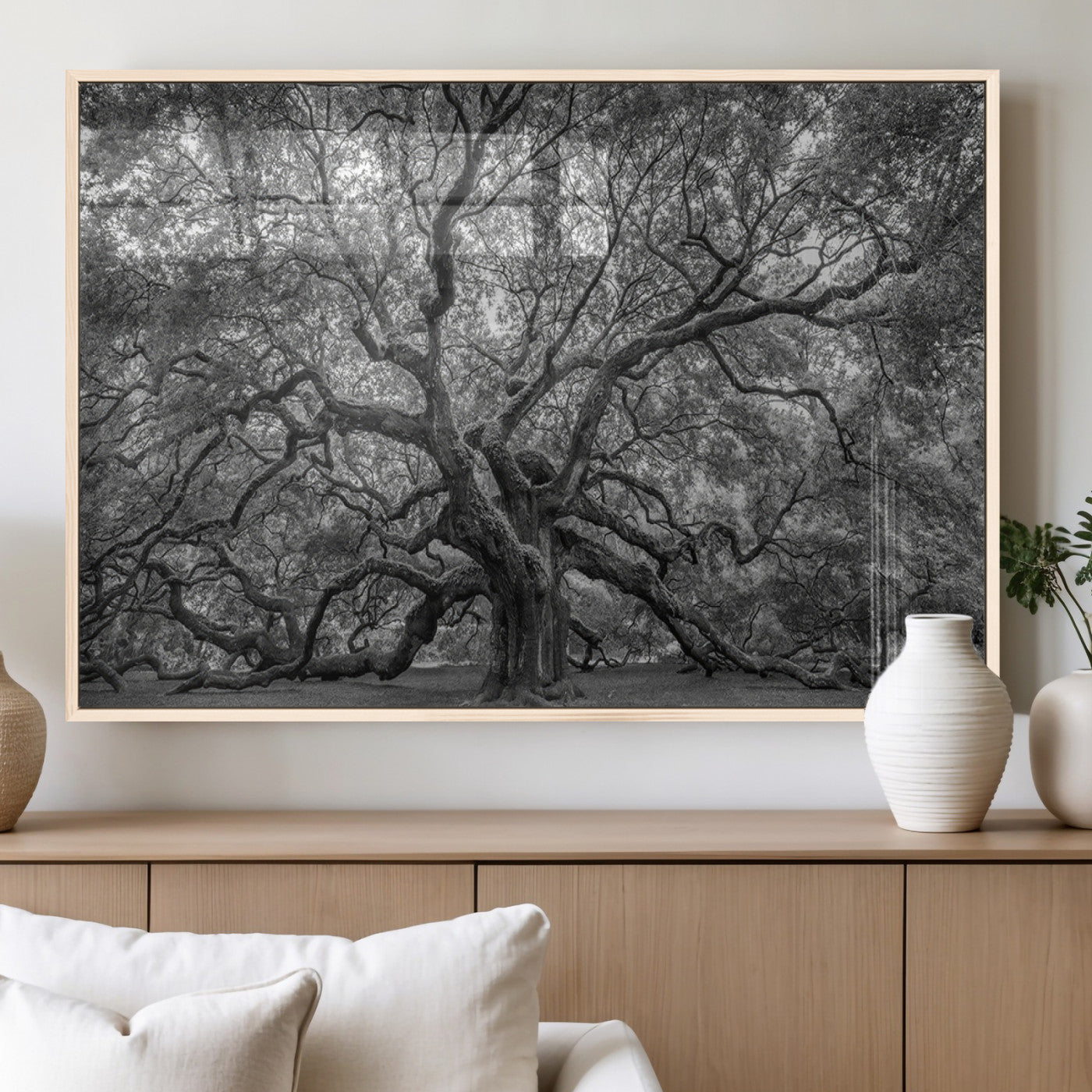 97240-MGV-FP-60X30-3P_Natural-Majestic Angel Oak Tree Black and White Canvas Print – Multi Panel Wall Art, Giclée Print, Ready to