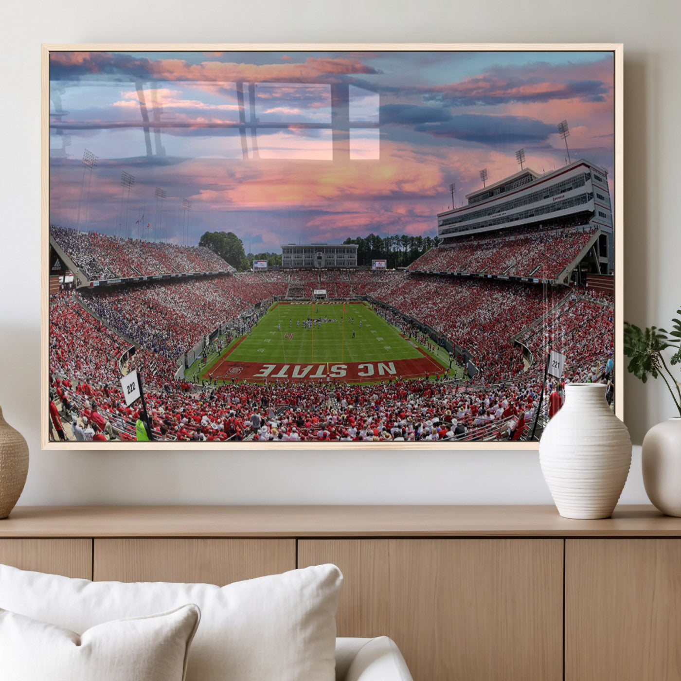 MGV-FP-60X30-3P - Carter-Finley Stadium Art Sunset Game Triple Canvas Wall Art - NC State Wolfpack Football Match