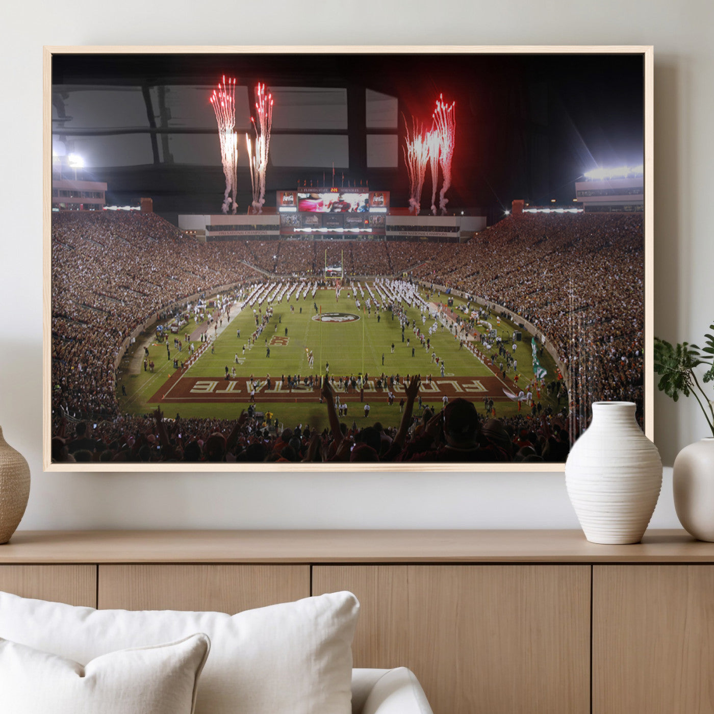 MGV-FP-60X30-3P - Framed Florida State Seminoles Football Team Print - Tallahassee Doak Campbell Stadium Wall Art