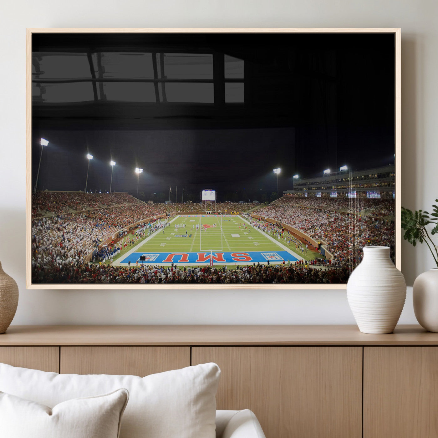 MGV-FP-60X30-3P - SMU Mustangs Football Team Print - Dallas Gerald J. Ford Stadium Wall Art Canvas Print
