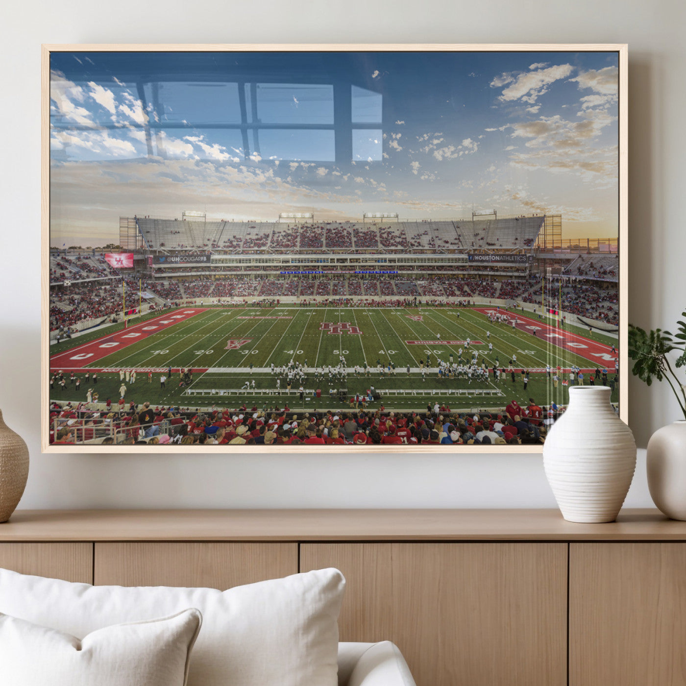 MGV-FP-60X30-3P - Framed Houston Cougars Football Team Print - Houston TDECU Stadium Wall Art Canvas Print