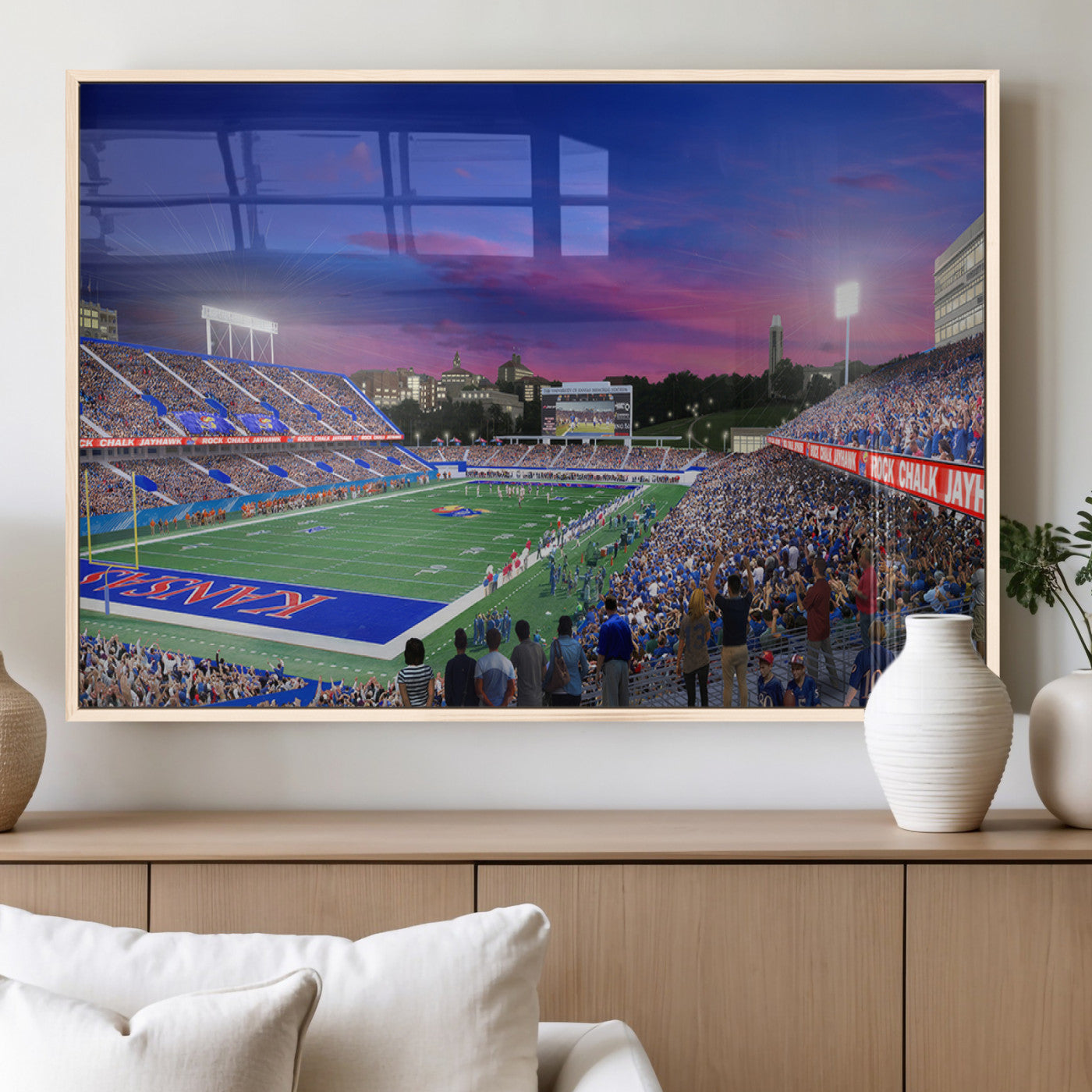 MGV-FP-60X30-3P - University of Kansas Jayhawks Football Team Print Canvas- Lawrence Kansas Memorial Stadium Wall Art