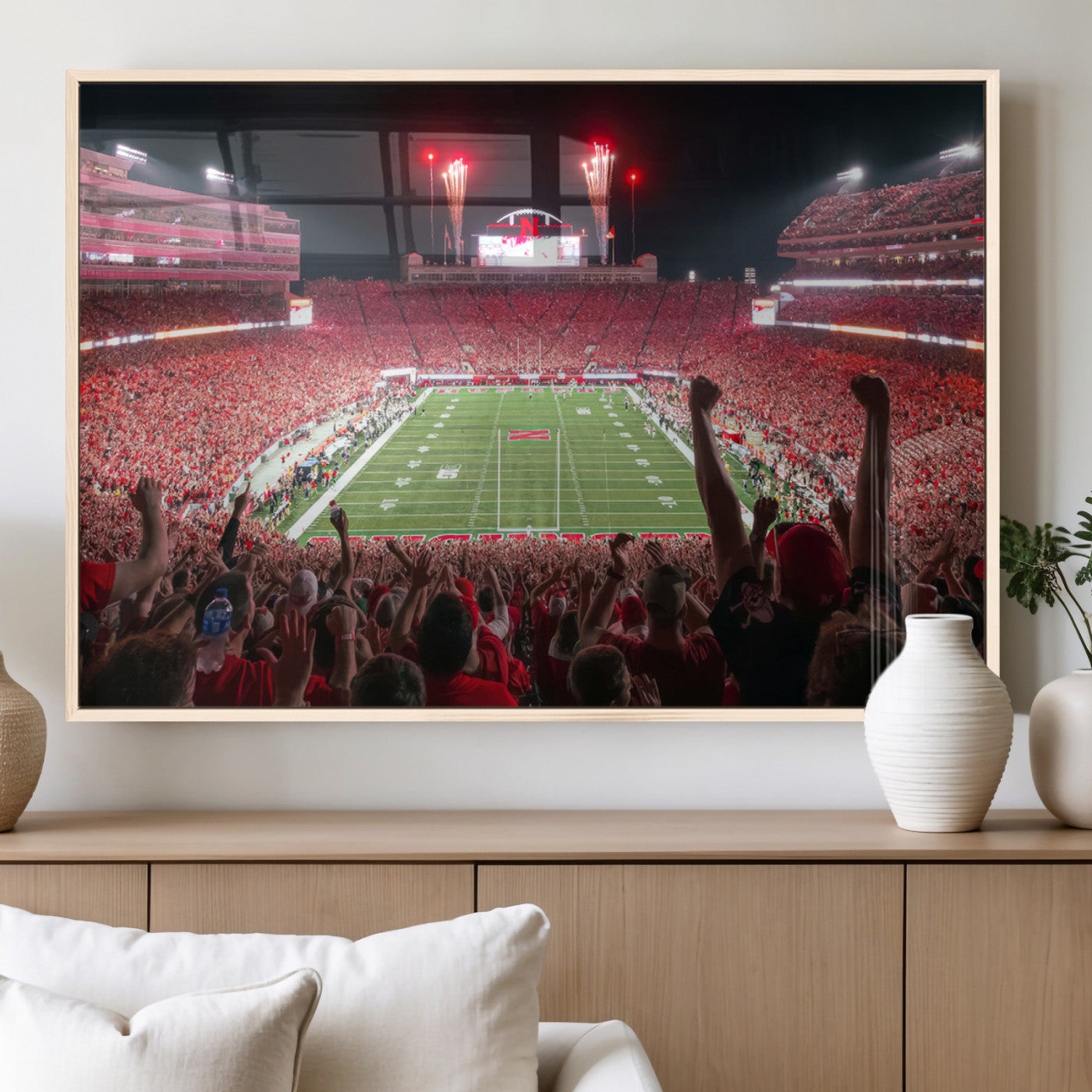 MGV-FP-60X30-3P - University of Nebraska Cornhuskers Football Team Print - Lincoln Memorial Stadium Wall Art Canvas