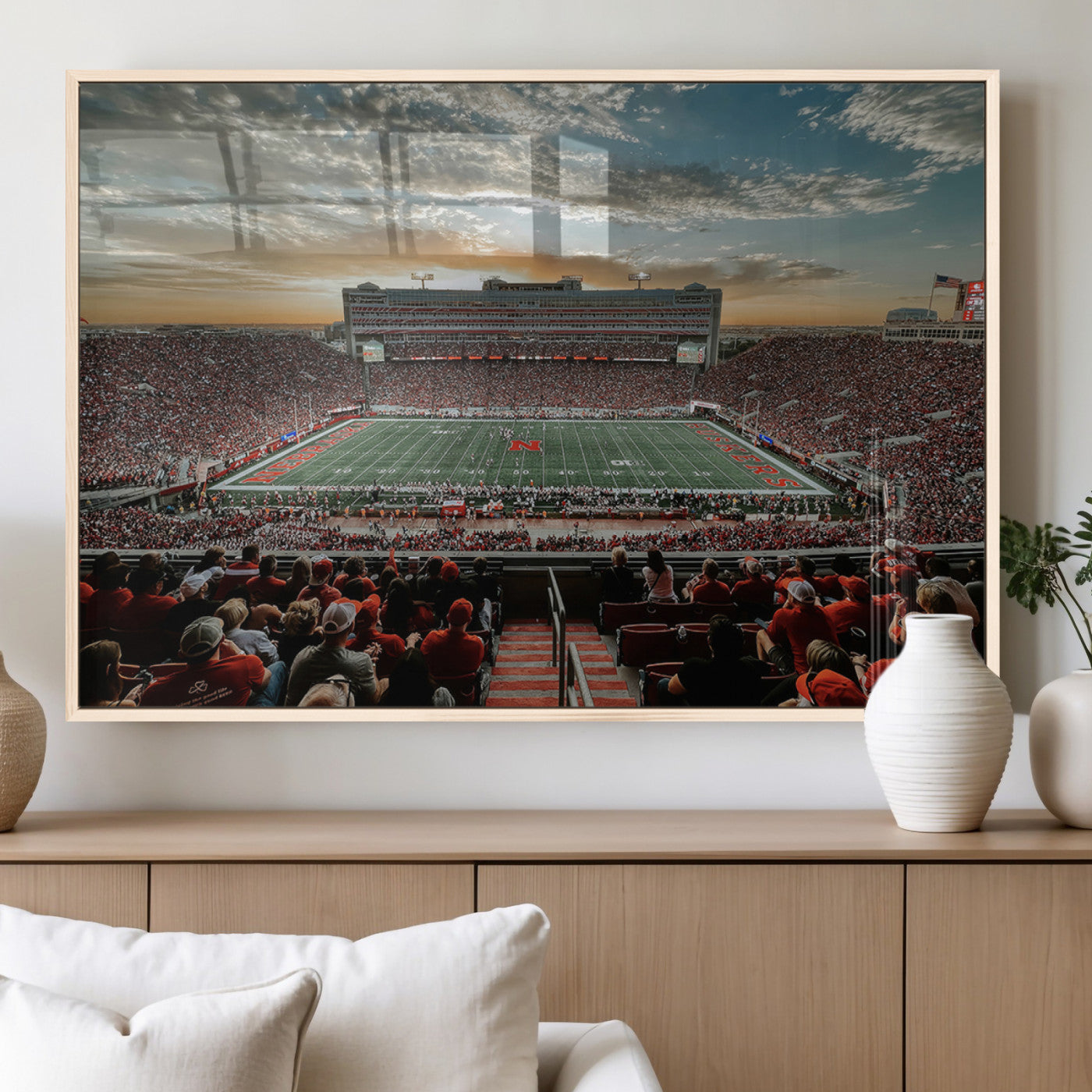 MGV-FP-60X30-3P - University of Nebraska Cornhuskers Football Team Print - Lincoln Memorial Stadium Art Canvas Print